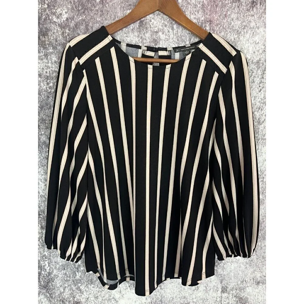 Adrianna Papell Shirt Womens Small Black Striped Yoke Office Sleek Mod Secretary